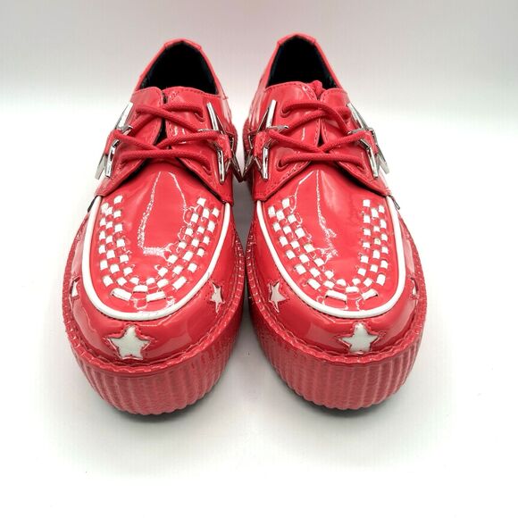 T.U.K. Pink & White Star Viva Mondo Creeper Bold Iconic Platform Vegan Sz 7 - Picture 6 of 13